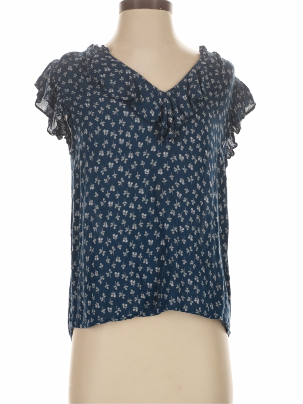 Velvet Navy Floral V-Neck Ruffle Sleeve Blouse